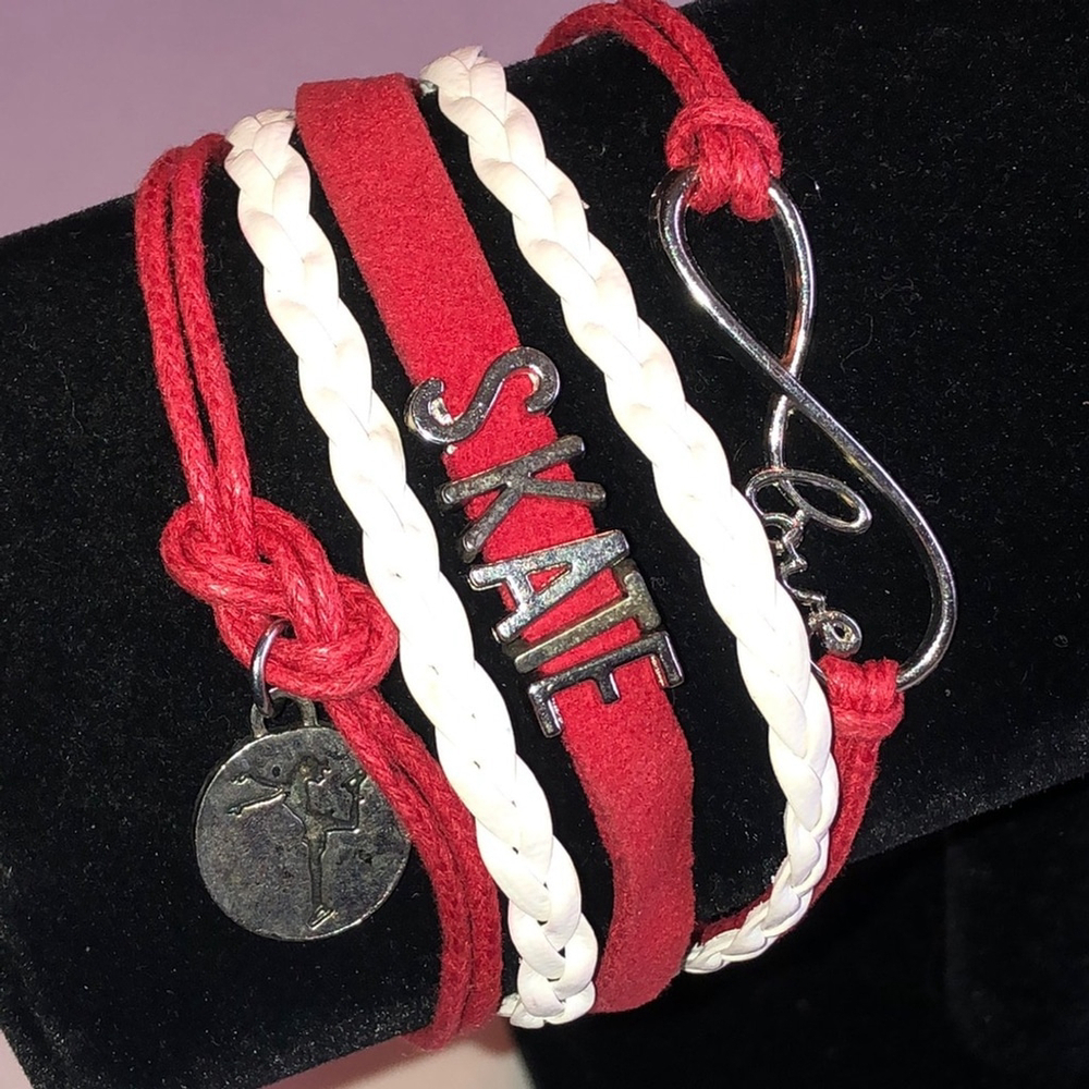 Red and White Infinity Skate Love Figure Skating Bracelet